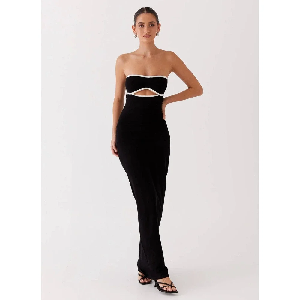 Peppermayo When In Rome Knit Maxi Dress Strapless Cutout Contrast Trim / SZ L/XL - Picture 2 of 16
